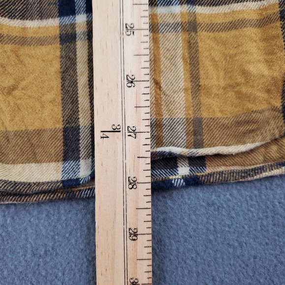 UNIQLO Men's Plaid Flannel Long Sleeve Button Up Shirt Mustard Navy Size L - Picture 6 of 7